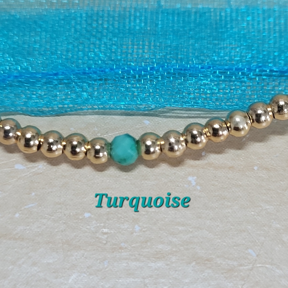December Turquoise Birthstone Bracelet 18K Gold-plated Brass Beads NWT
